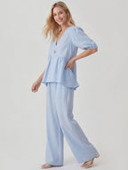 Cotton Peplum Top & Wide Leg Pants Co-ord Set
