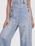 Distressed Loose Fit Denim Bib Overalls