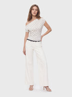 Polka Dot One Shoulder Lace Trim Top
