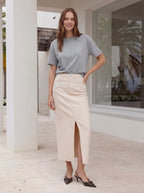 Front-Slit Cotton Denim Skirt