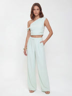 One Shoulder Crop Top Pant Set