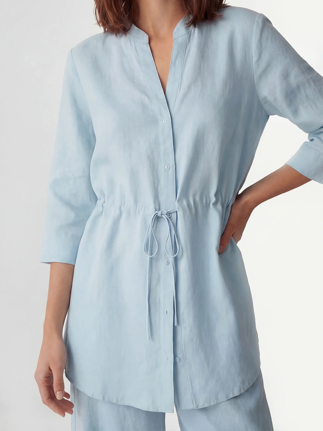 Drawstring Waist Linen Wide Pant Set
