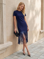 Sequin Fringe Short Sleeve Midi Dress
