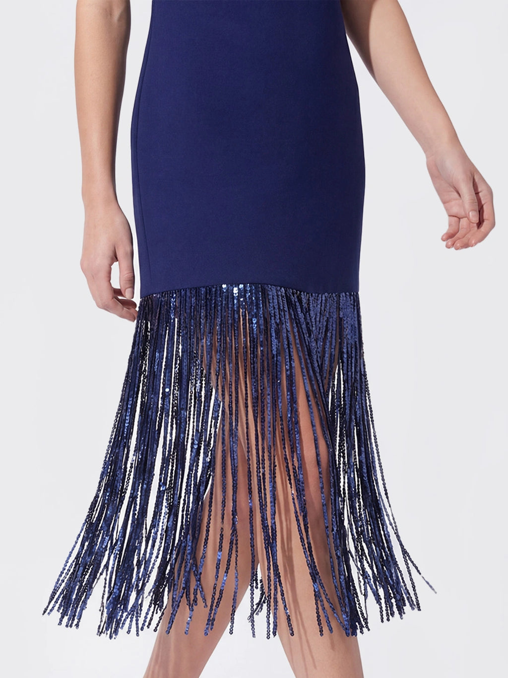 Sequin Fringe Short Sleeve Midi Dress