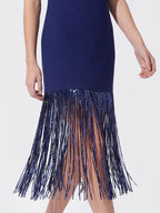 Sequin Fringe Short Sleeve Midi Dress