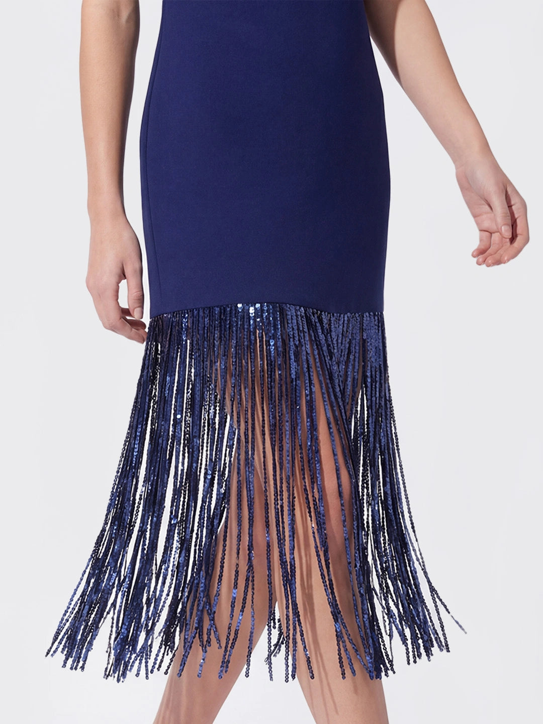 Sequin Fringe Short Sleeve Midi Dress