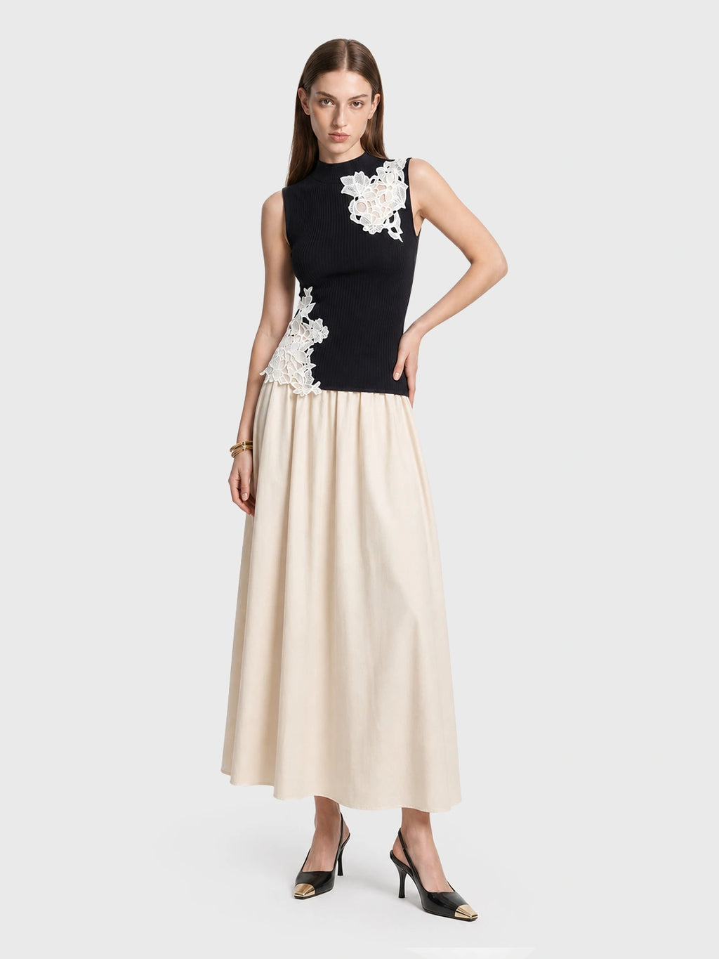 Lace Patchwork Sleeveless Knit Top