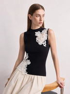 Lace Patchwork Sleeveless Knit Top