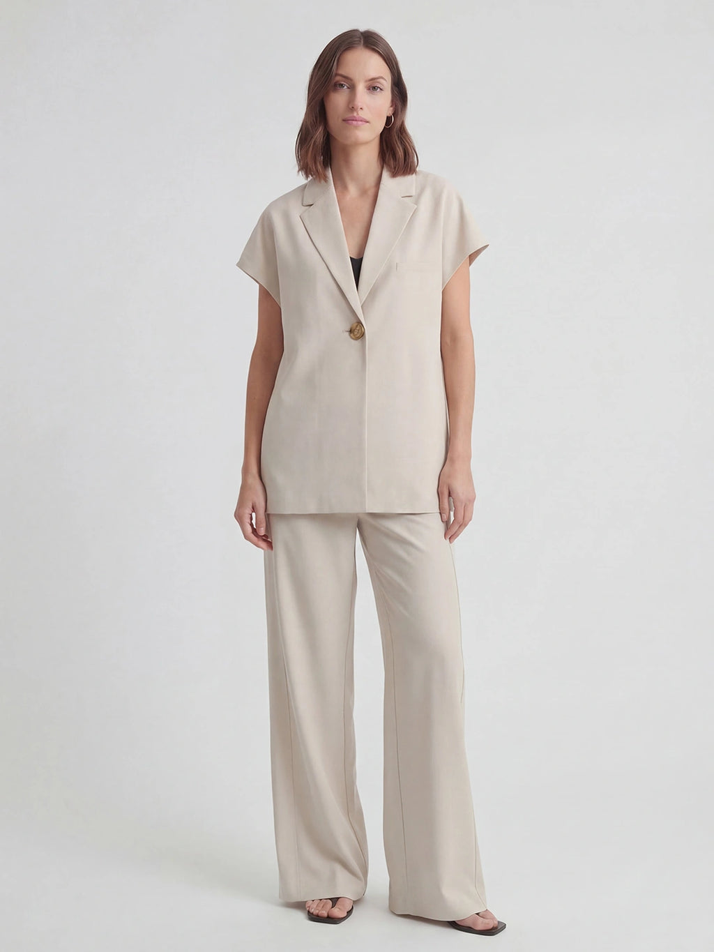 Notched Lapel Wide Leg Pant Set