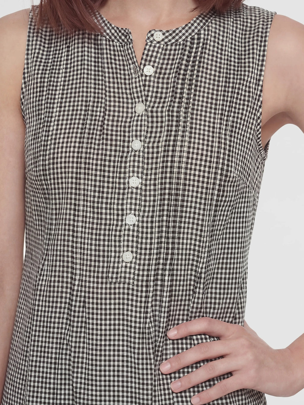 Gingham Sleeveless Linen Fit Flare Dress