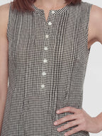 Gingham Sleeveless Linen Fit Flare Dress