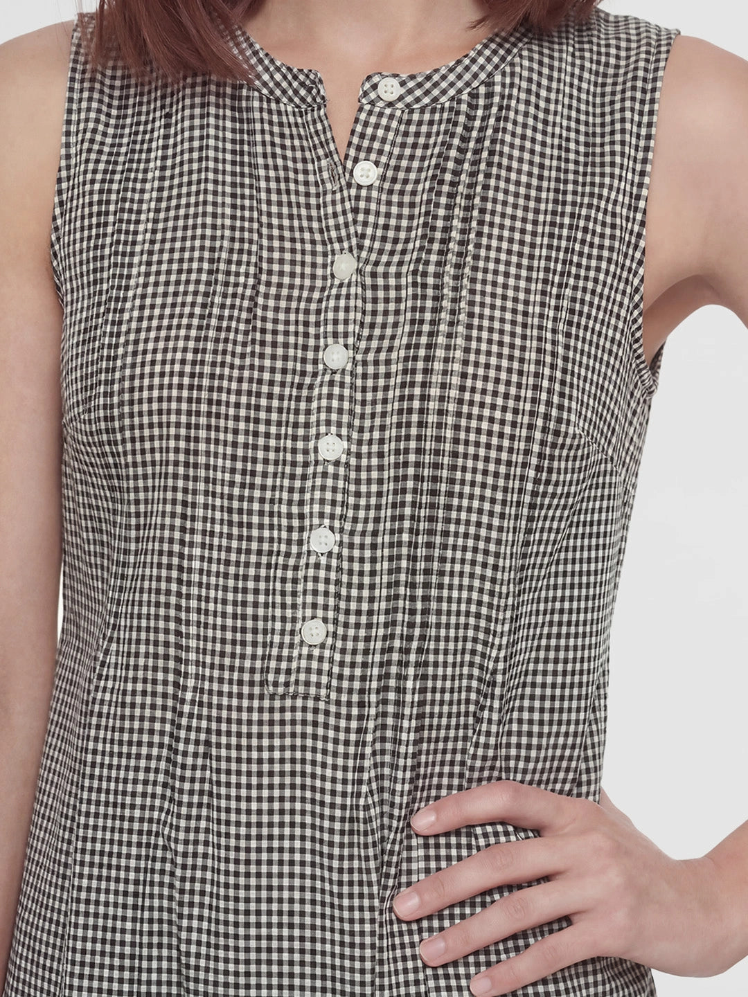 Gingham Sleeveless Linen Fit Flare Dress