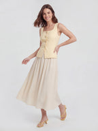 Square Neck Patchwork Midi Dress