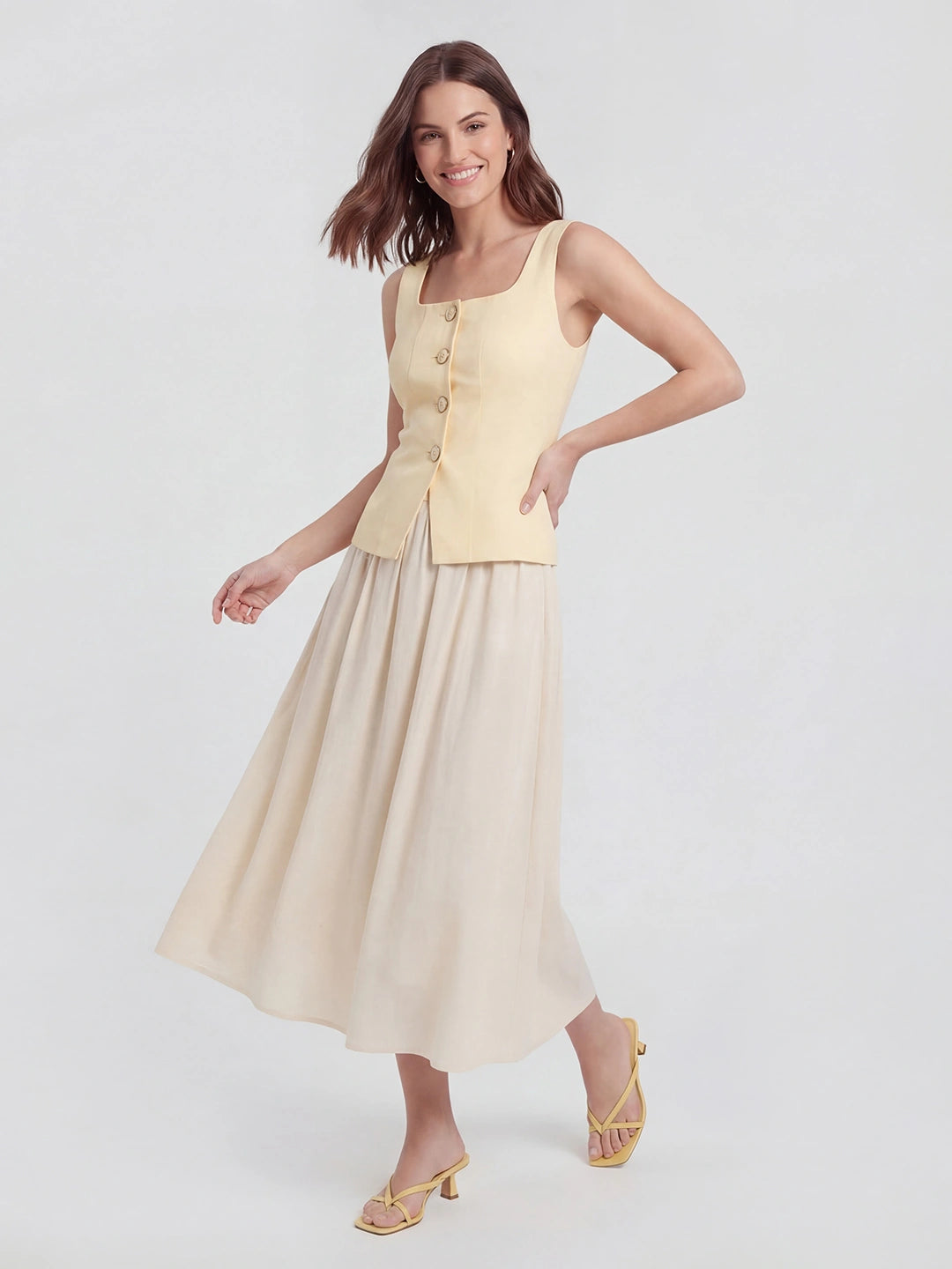 Square Neck Patchwork Midi Dress