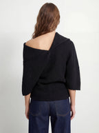 Asymmetric Deep V Back Geometric Wool Sweater