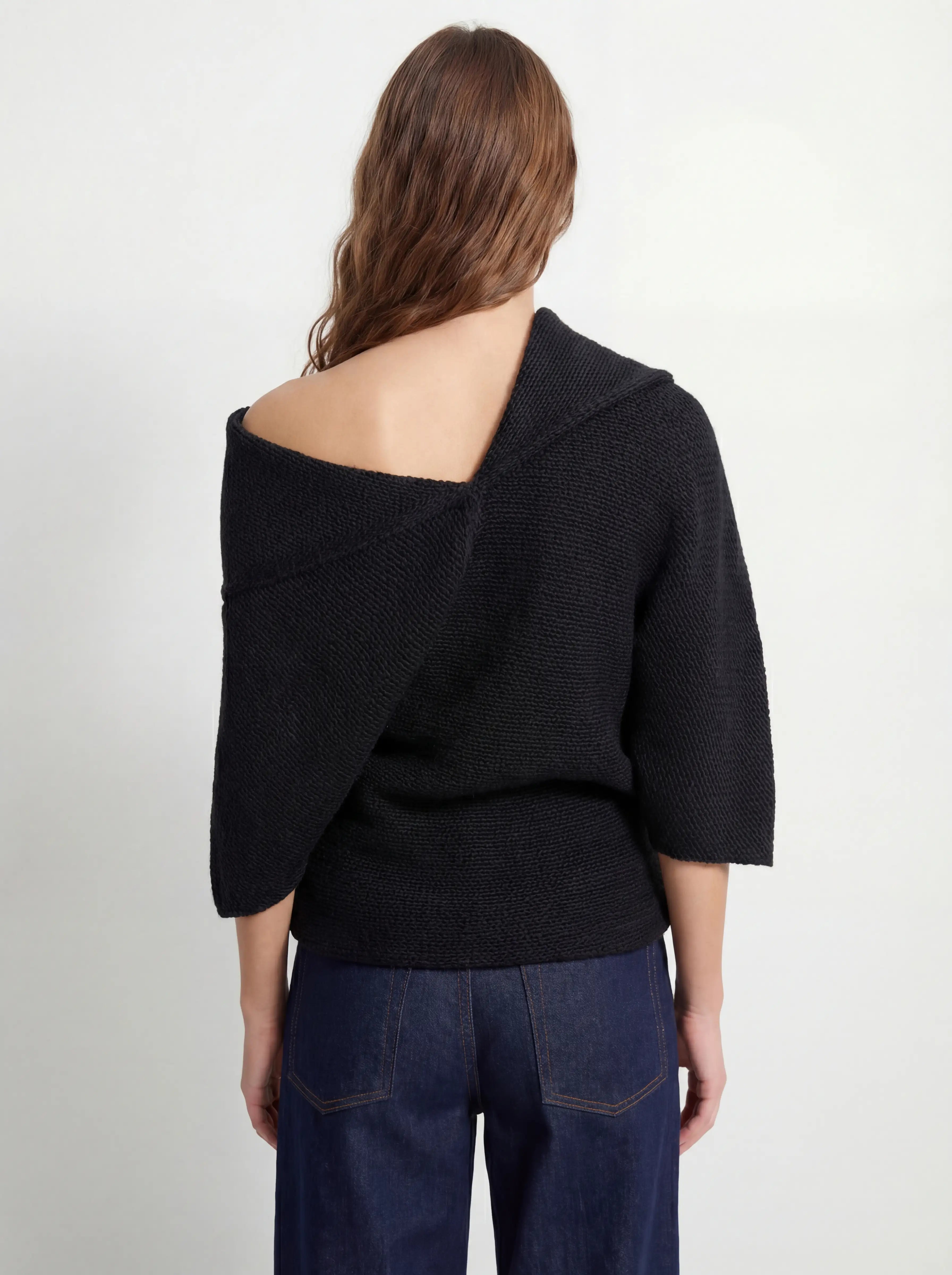 Asymmetric Deep V Back Geometric Wool Sweater