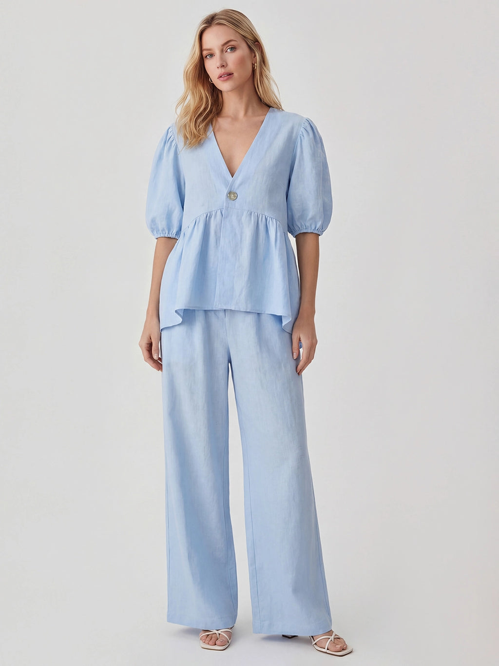 Cotton Peplum Top & Wide Leg Pants Co-ord Set