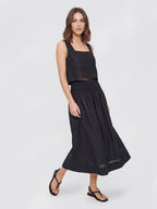 Smocked Waist Linen Midi Skirt