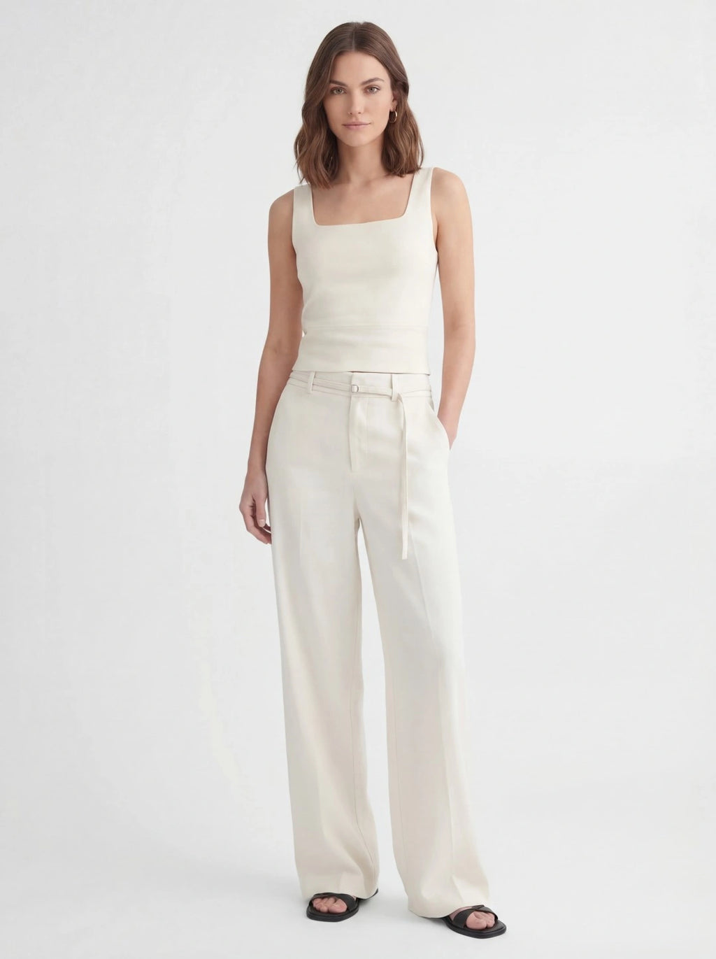 Drawstring High Waist Linen Wide Pant