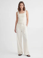Drawstring High Waist Linen Wide Pant
