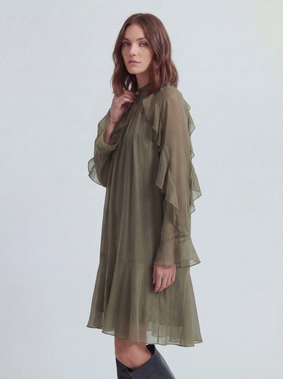 Ruffle Trim Sheer Mini Dress