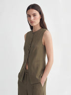 Button Front Long Linen Vest