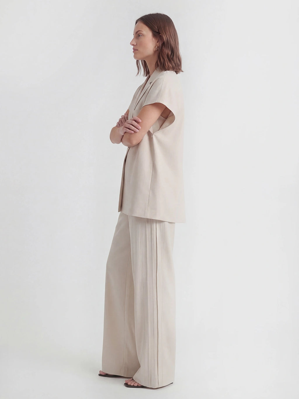 Notched Lapel Wide Leg Pant Set