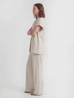 Notched Lapel Wide Leg Pant Set