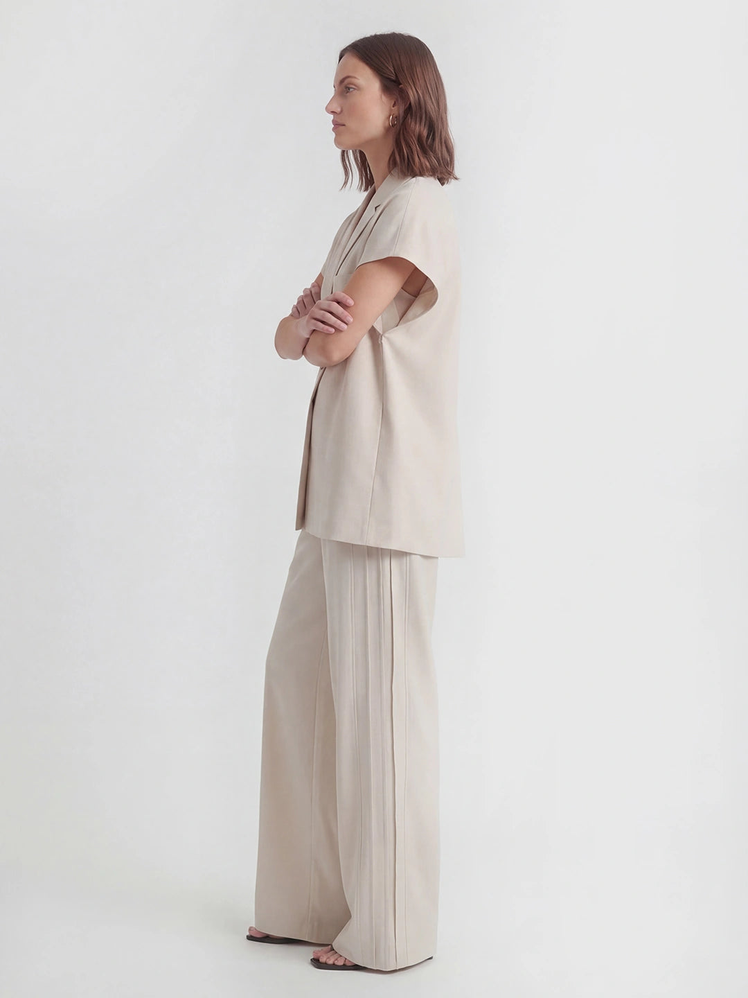 Notched Lapel Wide Leg Pant Set
