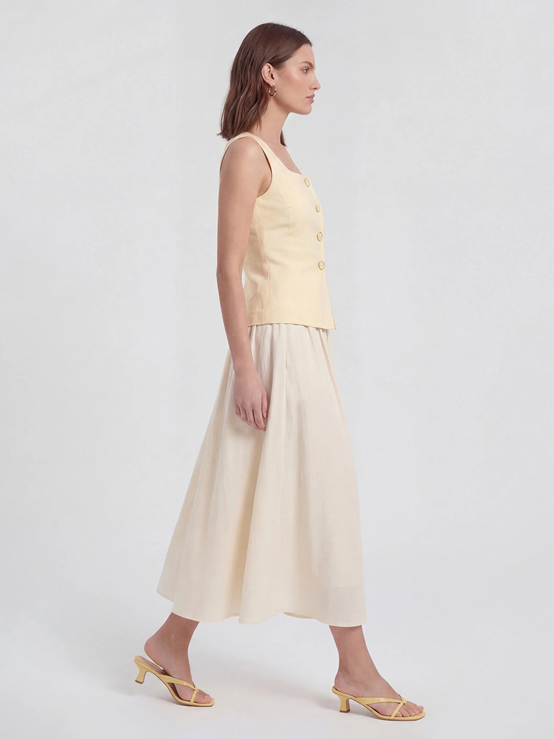 Square Neck Patchwork Midi Dress