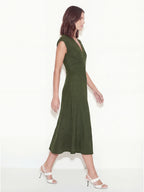 Ruched V-Neck Midi Drape Dress