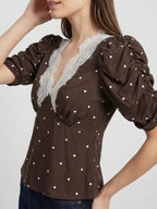 Polka Dot Puff-Sleeve Rayon Shirt