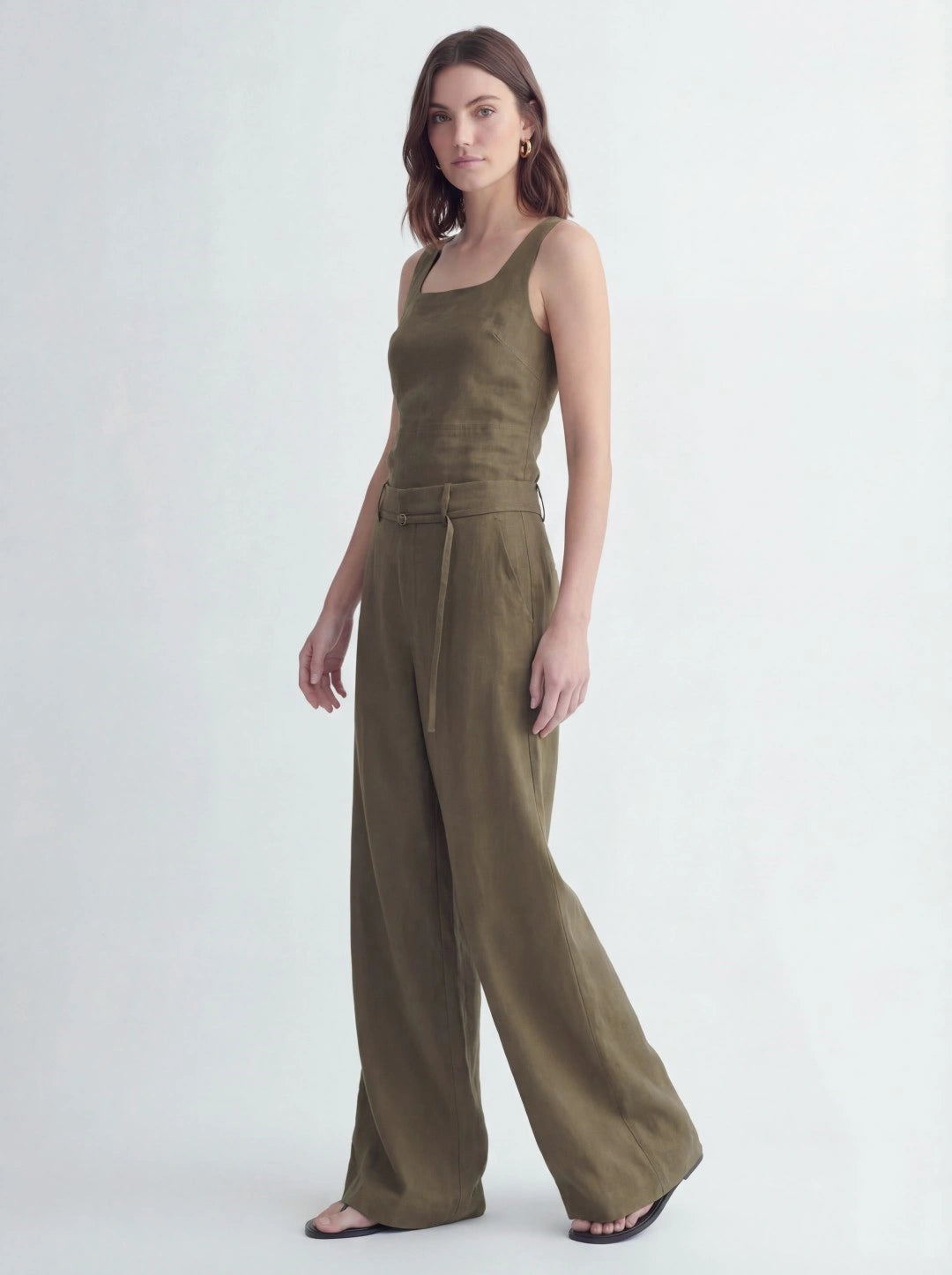 Drawstring High Waist Linen Wide Pant