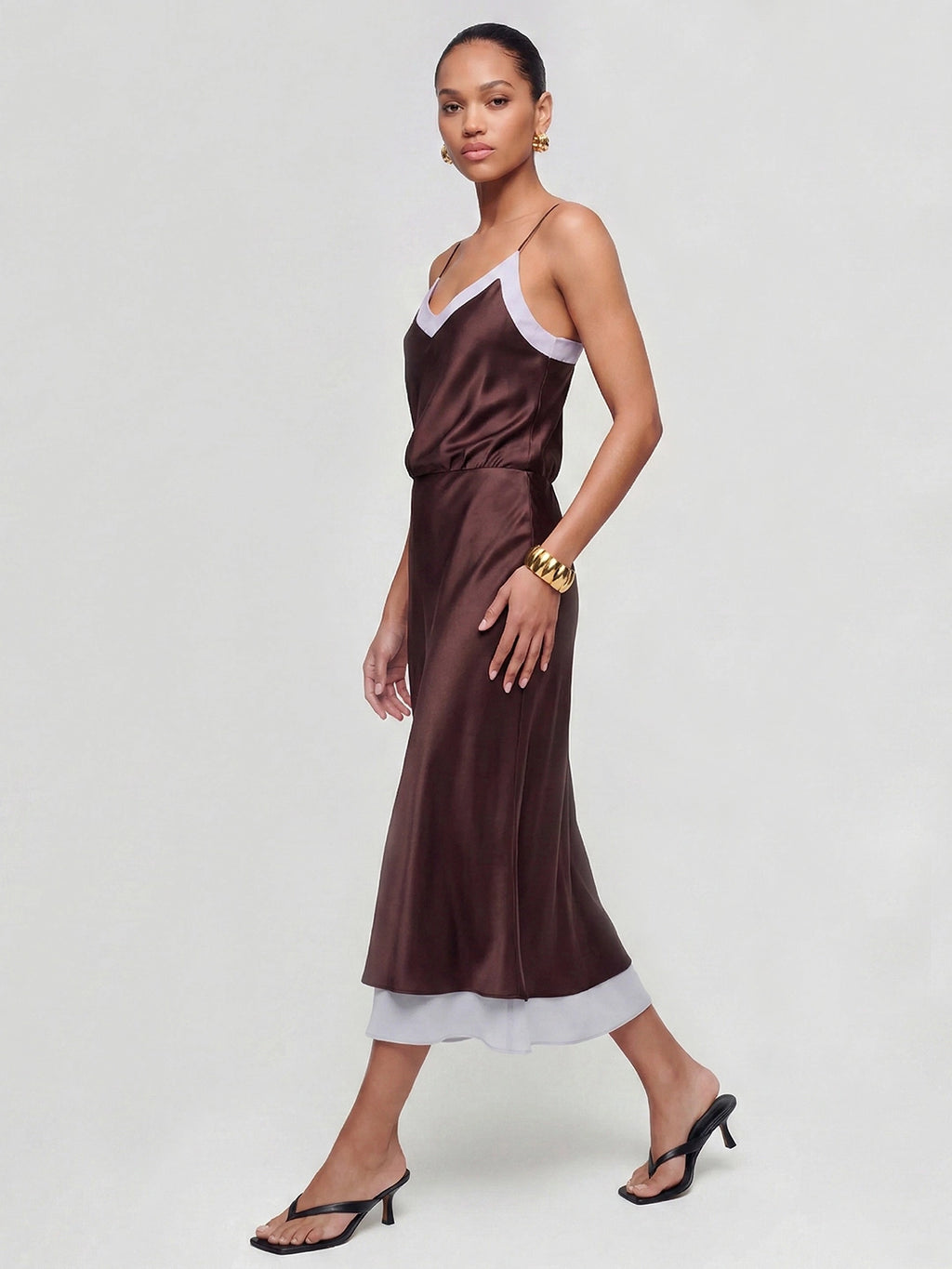 Colorblock Stain Spaghetti Strap Midi Dress