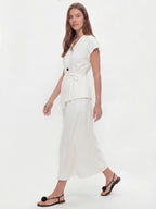 Effortlessly Elegant V-Neck Top & A-Line Skirt Chiffon Set