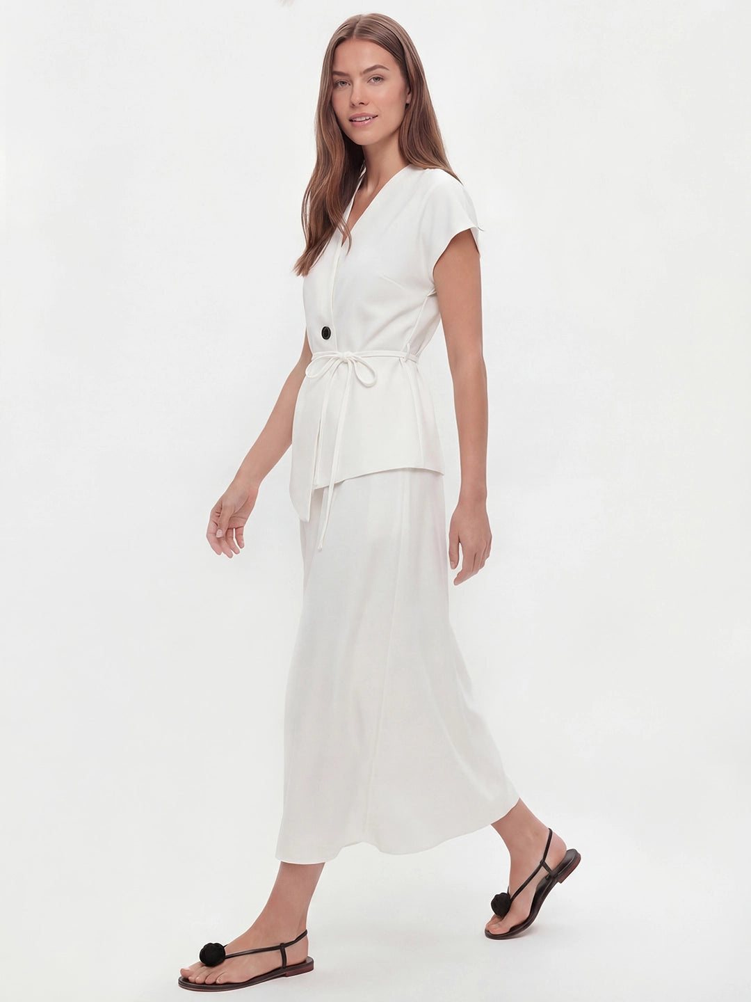 Effortlessly Elegant V-Neck Top & A-Line Skirt Chiffon Set