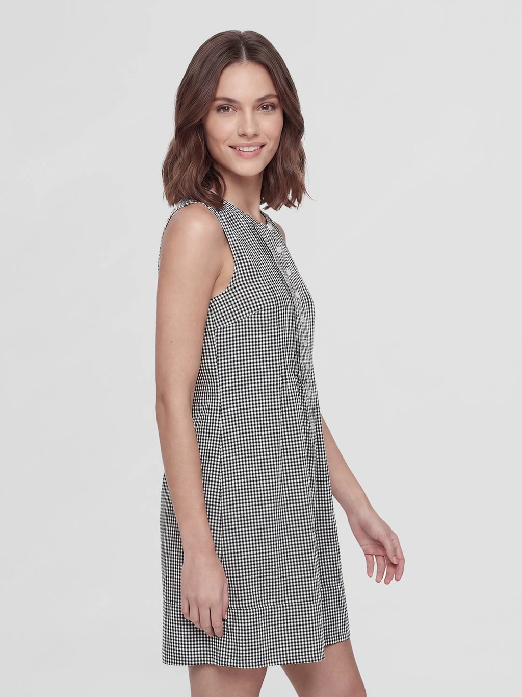 Gingham Sleeveless Linen Fit Flare Dress