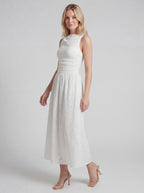 Boat Neck Eyelet A-Line Maxi Dress