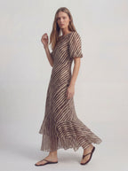 Stripe Ruffle Tiered Chiffon Maxi Dress