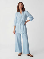 Drawstring Waist Linen Wide Pant Set