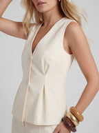 V Neck Pleated Waist Button Sleeveless Top