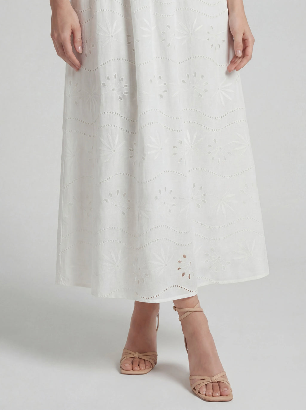 Boat Neck Eyelet A-Line Maxi Dress