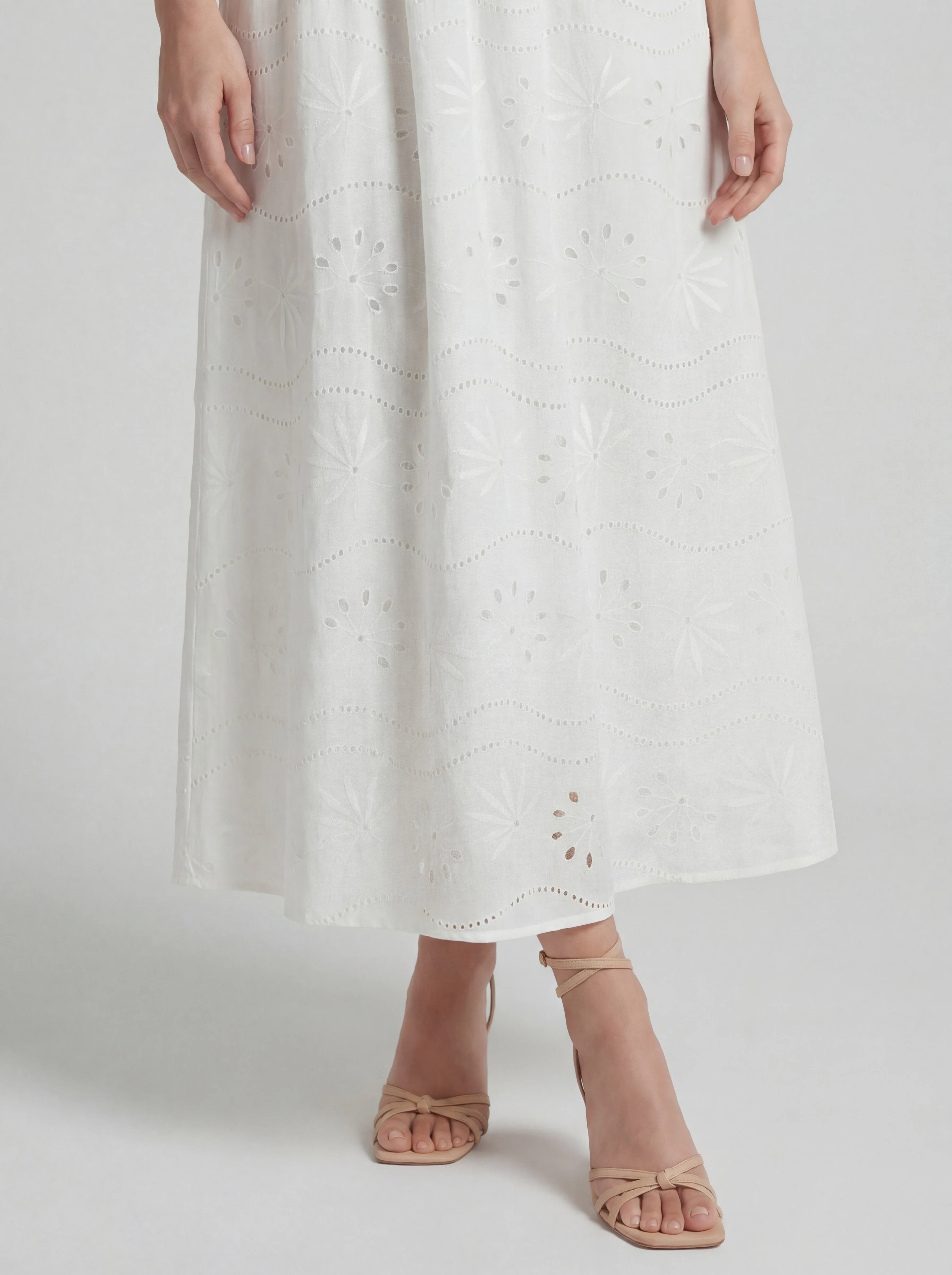 Boat Neck Eyelet A-Line Maxi Dress