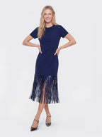 Sequin Fringe Short Sleeve Midi Dress