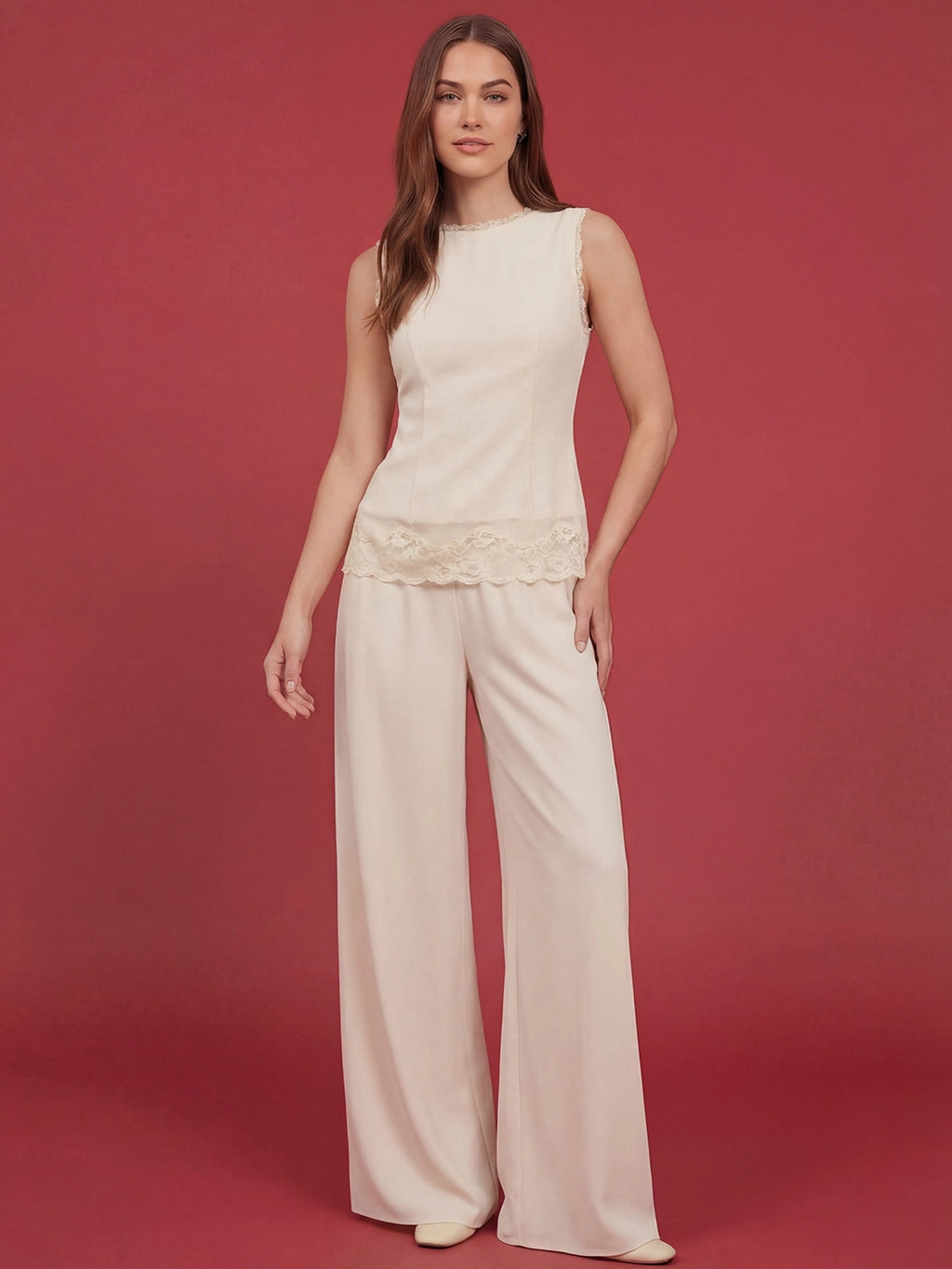 Valentine's Day Exclusive -Lace Trim Jumpsuit Set