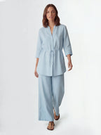 Drawstring Waist Linen Wide Pant Set