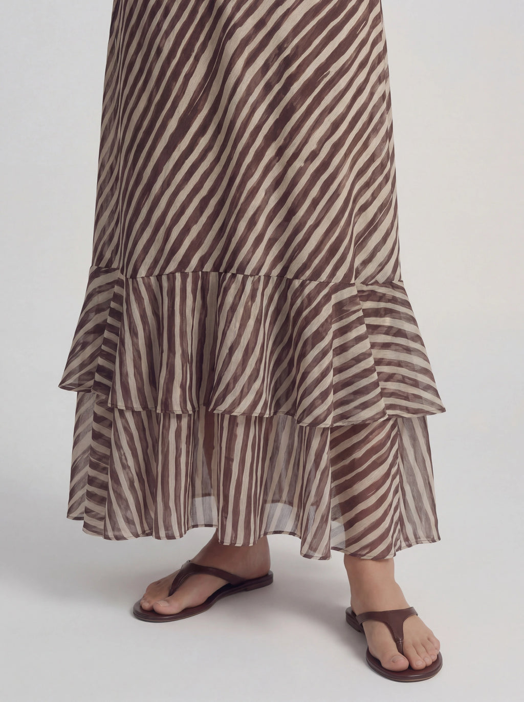 Stripe Ruffle Tiered Chiffon Maxi Dress
