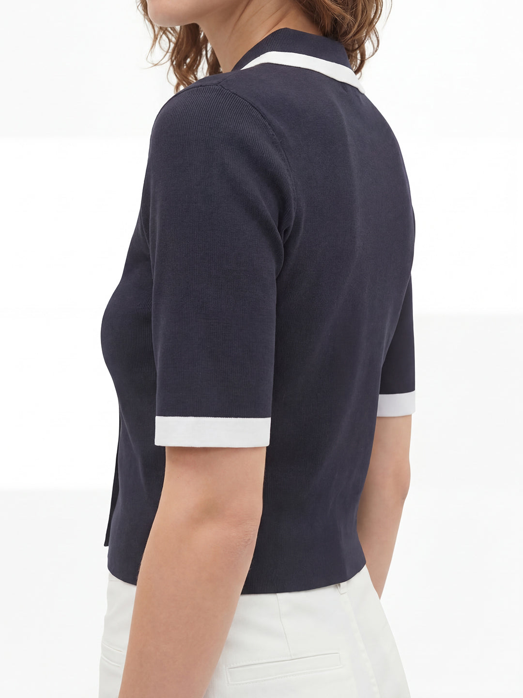 Contrast Trim Stretch Knit Cardigan