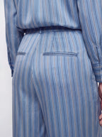 Pleated Satin Striped Shirt Pant Set