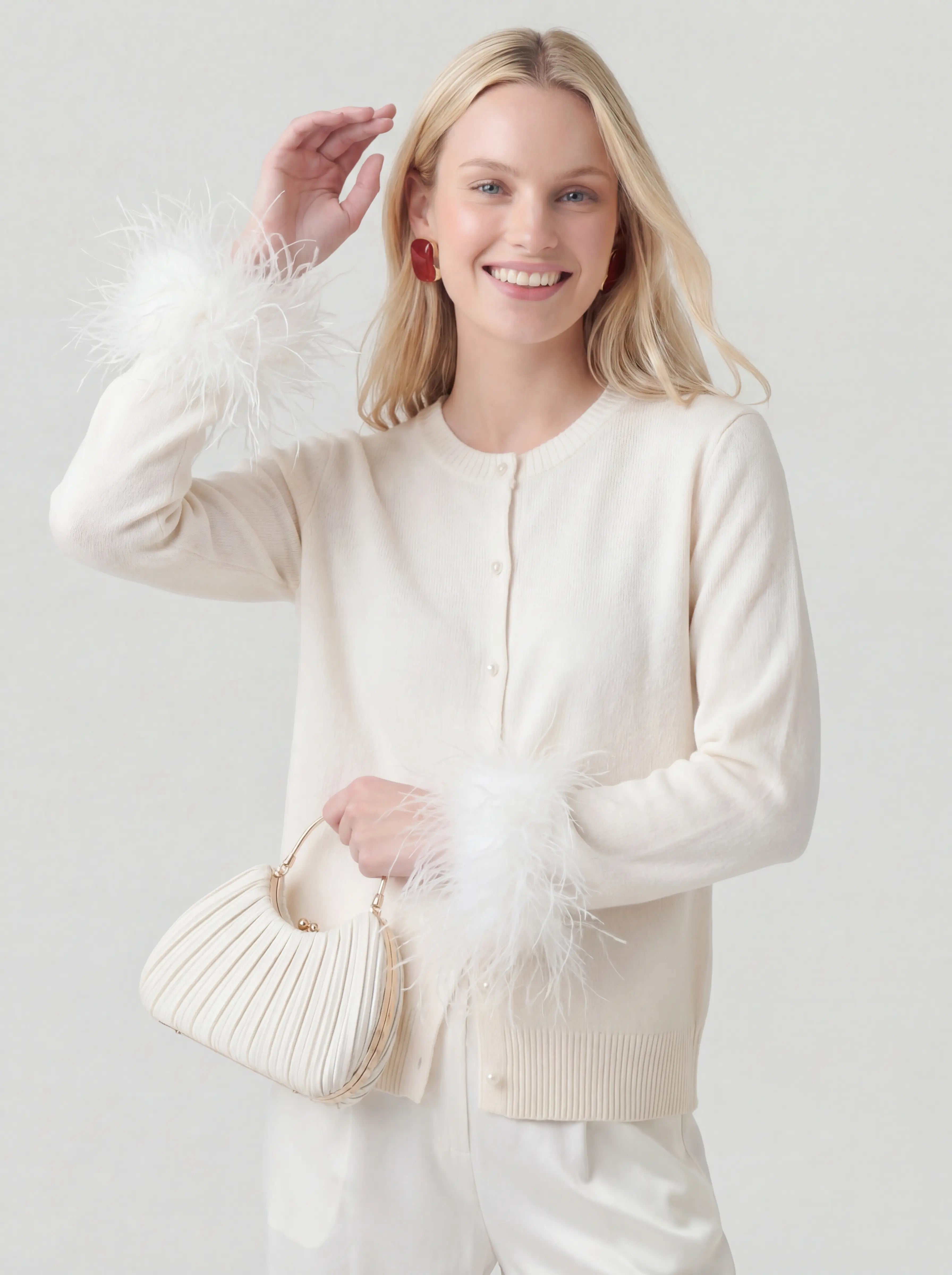 Loose Fit Top with Detachable Feather Sleeves